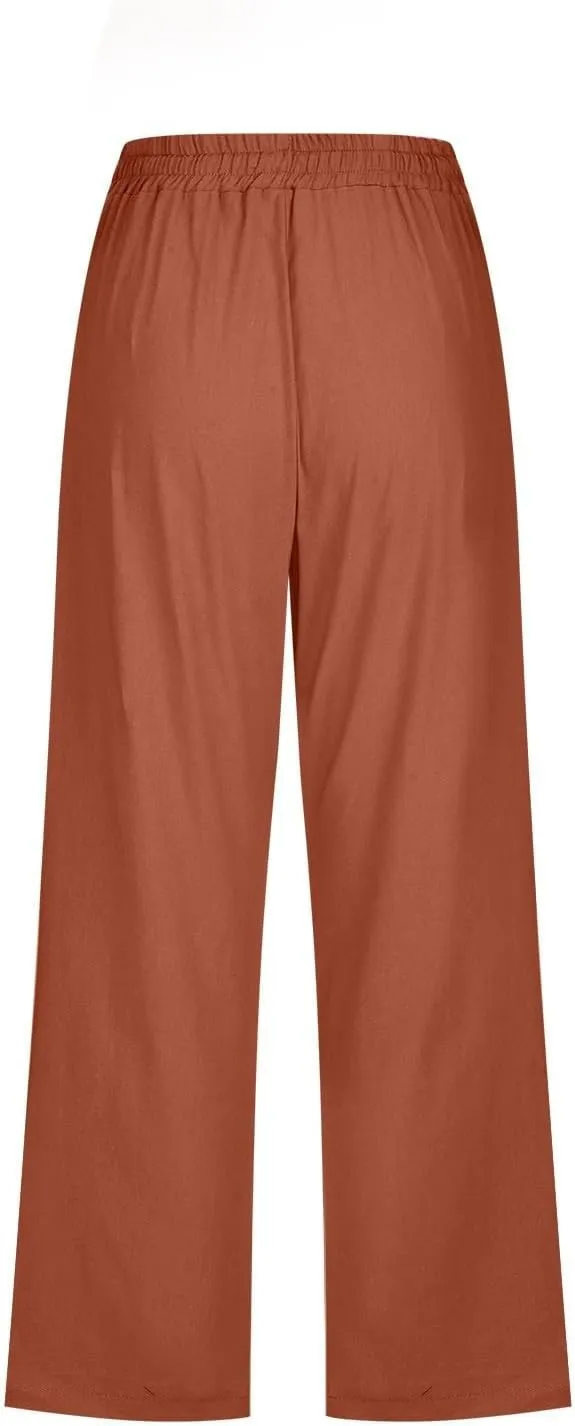 Womens Linen Striped Capris Summer Capri Pants 2025 Summer 2025 Wide Leg Loose Drawstring Elastic Waist Cropped Trouser