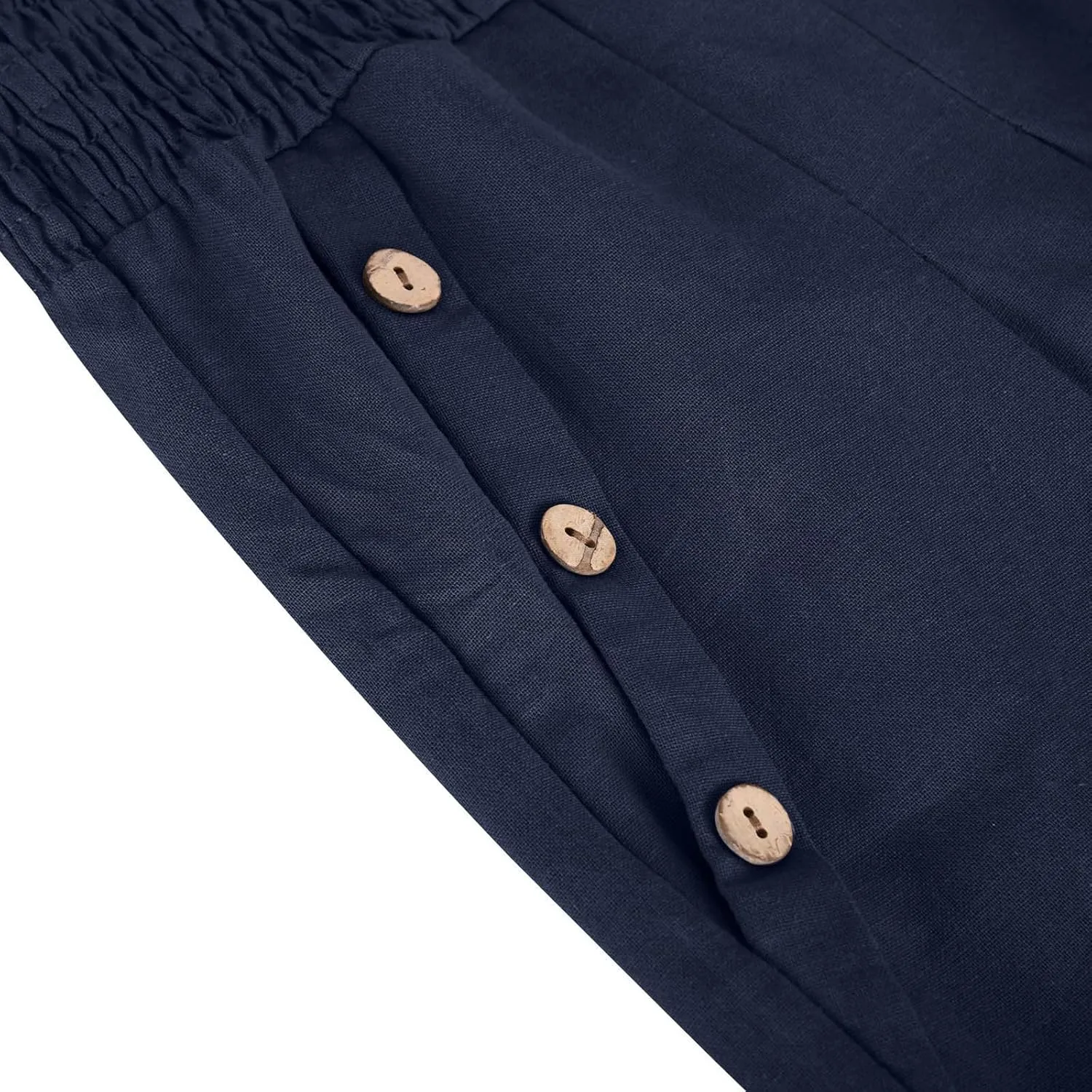 Women's Linen Summer Pants Loose Wide Leg Pants Elastic High Waist Pants Fashion Solid Color Trousers with Pockets