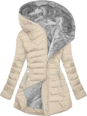 Women's Long Warm Thickened Winter Coat Offer Sherpa Lined Down Jacket Winter Cotton Padded Jacket Waterproof Fleece Coats Outdoor Women's Jacket(Apricot,5X-Large)