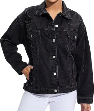 Women's Oversized Denim Jacket Casual Long Boyfriend Distresse Jean Jacket Autumn Spring Jean Trucker Jackets