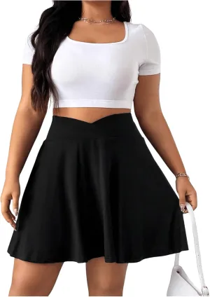 Women's Plus Size Ruffle Hem High Waist Skorts Summer Casual Midi Shorts Tennis Skirt Short