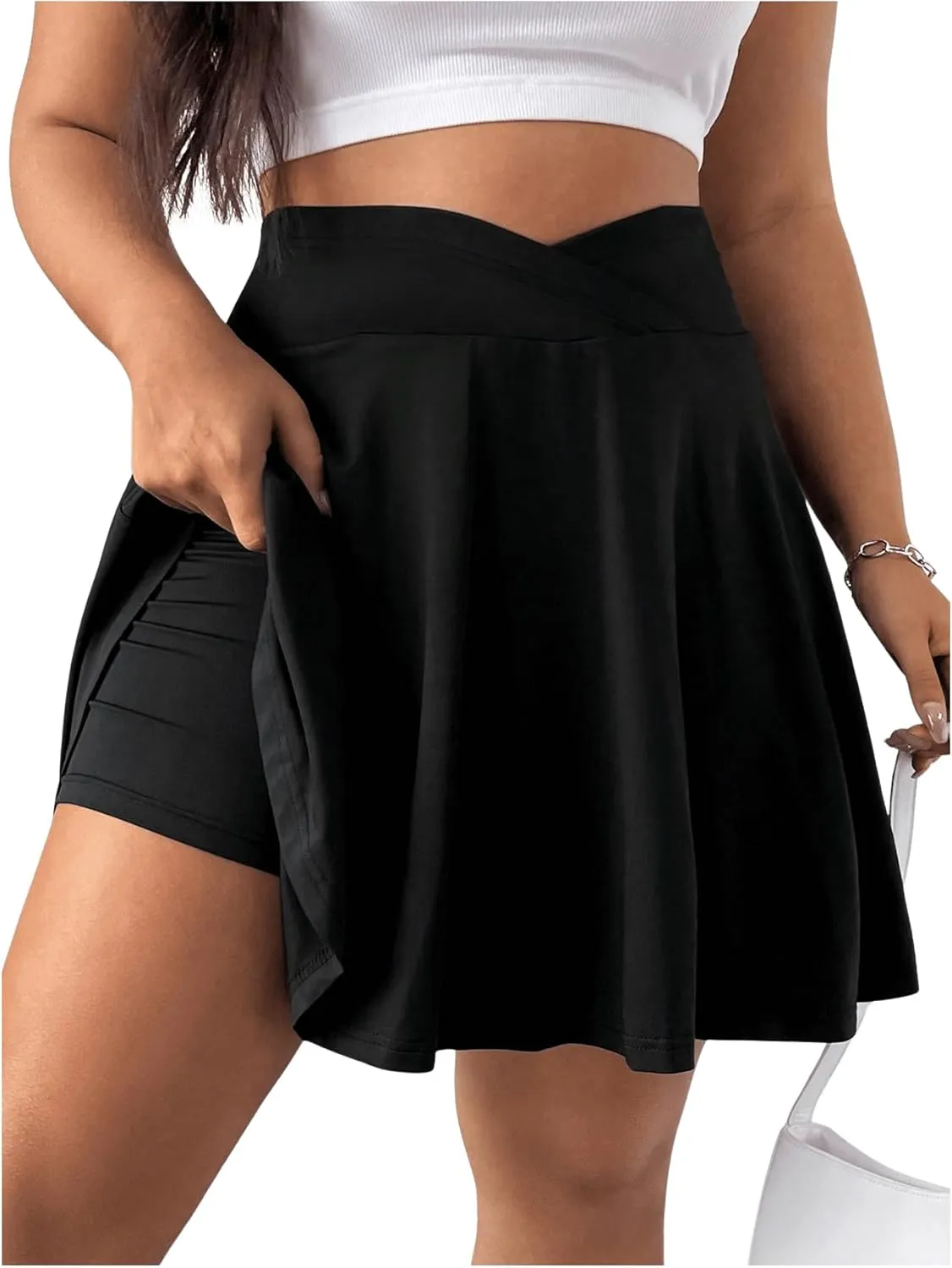 Women's Plus Size Ruffle Hem High Waist Skorts Summer Casual Midi Shorts Tennis Skirt Short