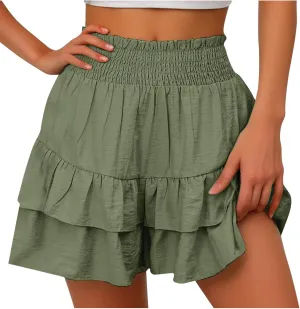Womens Skorts Floral Ruffled Chiffon Flowy Boho Shorts High Waist Summer Casual Mini Shorts Beach Comfy Clothes