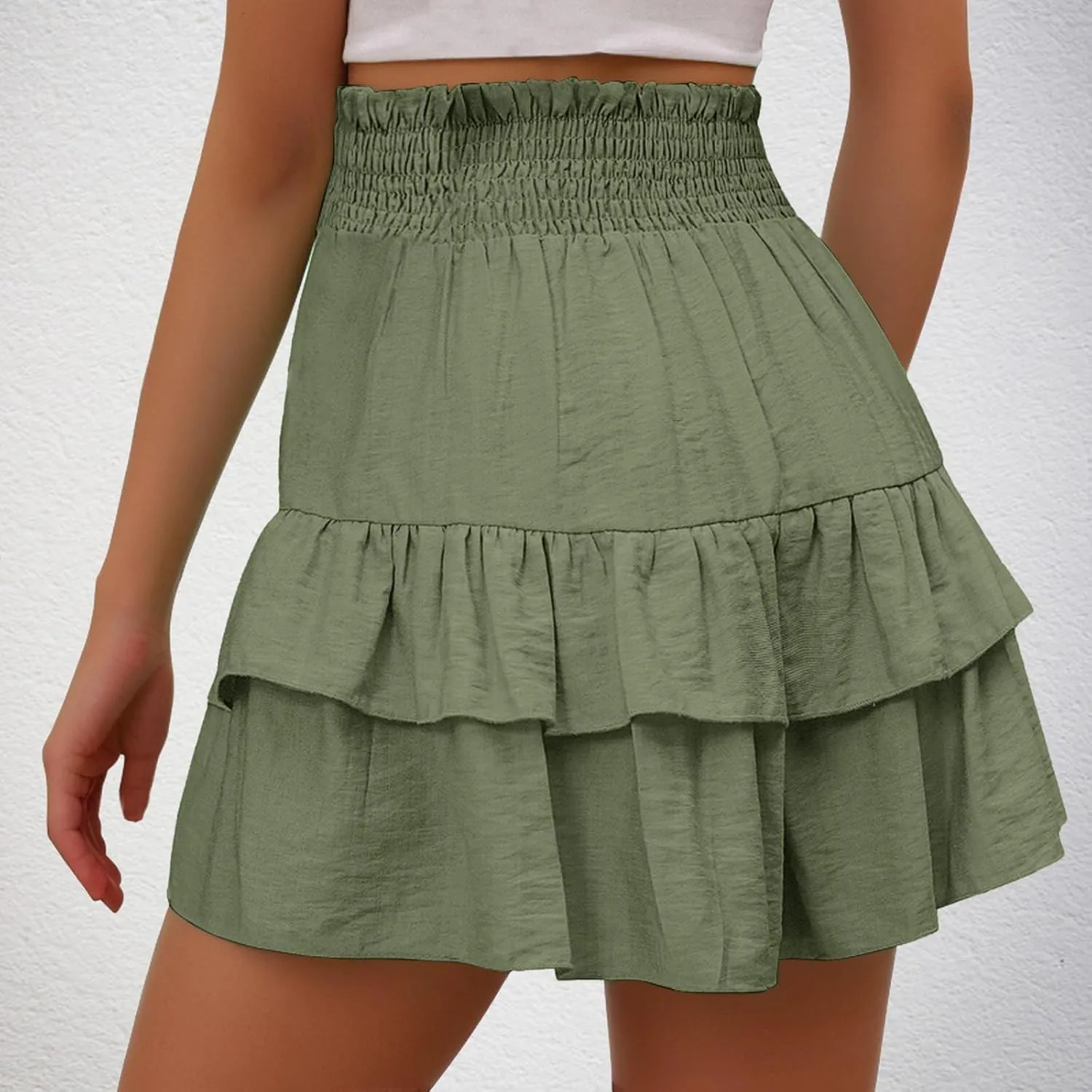 Womens Skorts Floral Ruffled Chiffon Flowy Boho Shorts High Waist Summer Casual Mini Shorts Beach Comfy Clothes
