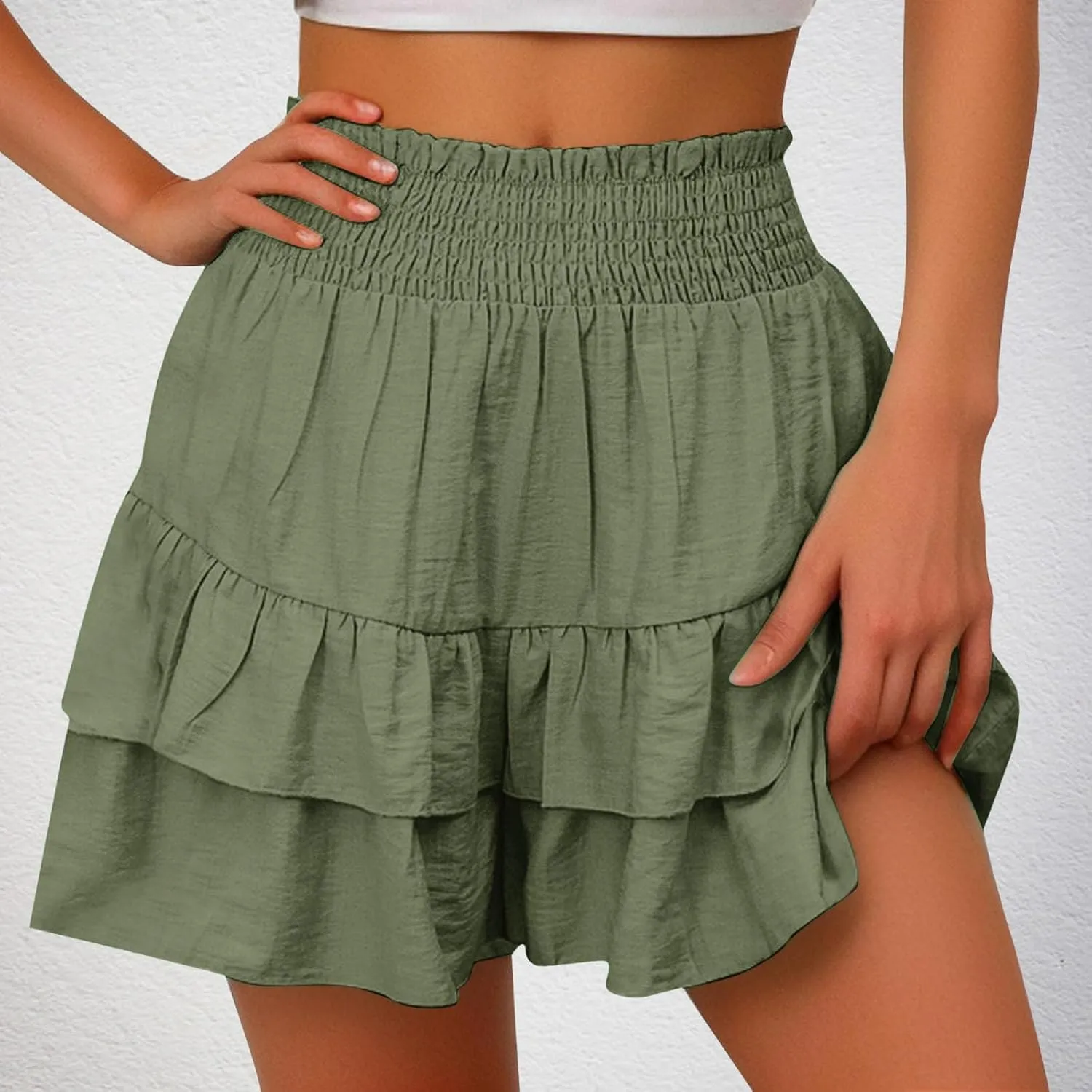 Womens Skorts Floral Ruffled Chiffon Flowy Boho Shorts High Waist Summer Casual Mini Shorts Beach Comfy Clothes