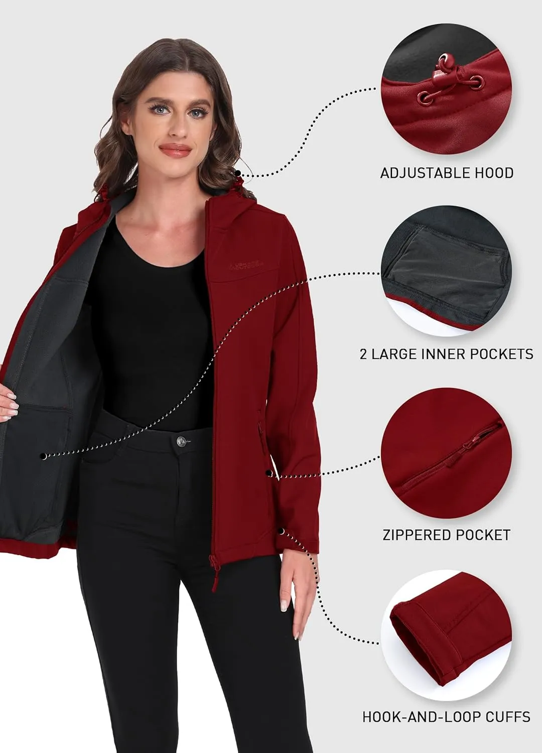 Women's Softshell Jacket Lightweight Fleece Lined Waterproof Coats Rain Jacket with Hood for Outdoor Hiking