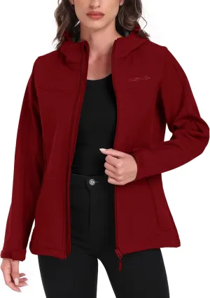 Women's Softshell Jacket Lightweight Fleece Lined Waterproof Coats Rain Jacket with Hood for Outdoor Hiking