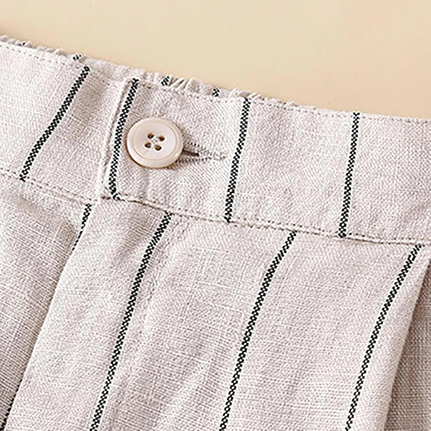 Womens Striped Cotton Linen Pants, Summer Lightweight Boho Slacks Wide Leg High Waisted Lounge Trousers with Pockets