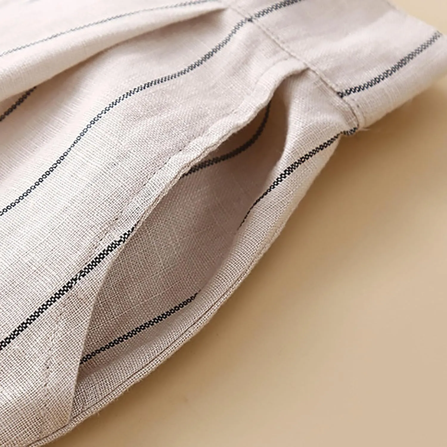 Womens Striped Cotton Linen Pants, Summer Lightweight Boho Slacks Wide Leg High Waisted Lounge Trousers with Pockets