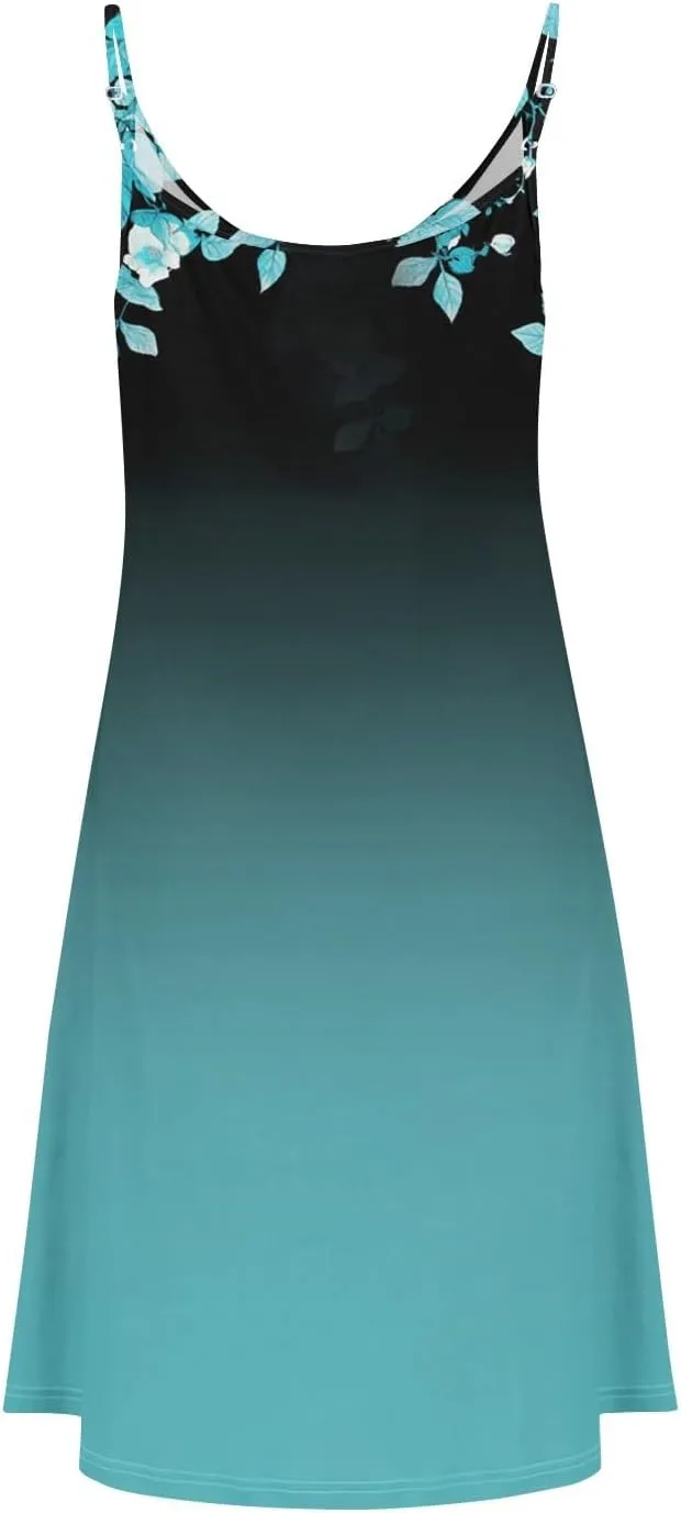 Womens Summer Dresses Beach Floral Sundresses Button Flowy Mini Dress Spaghetti Strap Casual Sleeveless a Line Dress