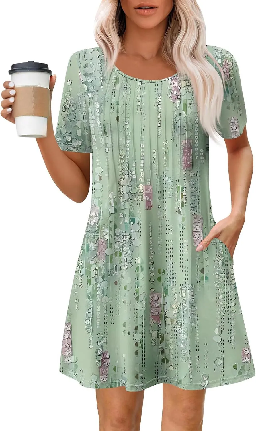 Women's Summer Dresses Loose Beach Vacation Casual Sundress with Pocket Short Sleeve Shirt Dress