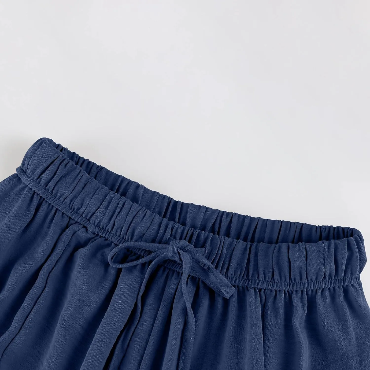 Womens Summer Pants High Waisted Drawstring Pants Wide Leg Casual Loose Baggy Beach Palazzo Trousers with Pockets