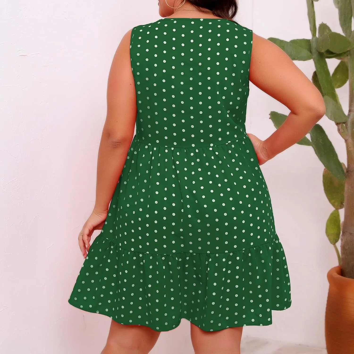 Women's Summer Plus Size Swing Dress, Sleeveless Crewneck Casual Dresses Fashion Polka Dot Porm Party Trendy Clothes