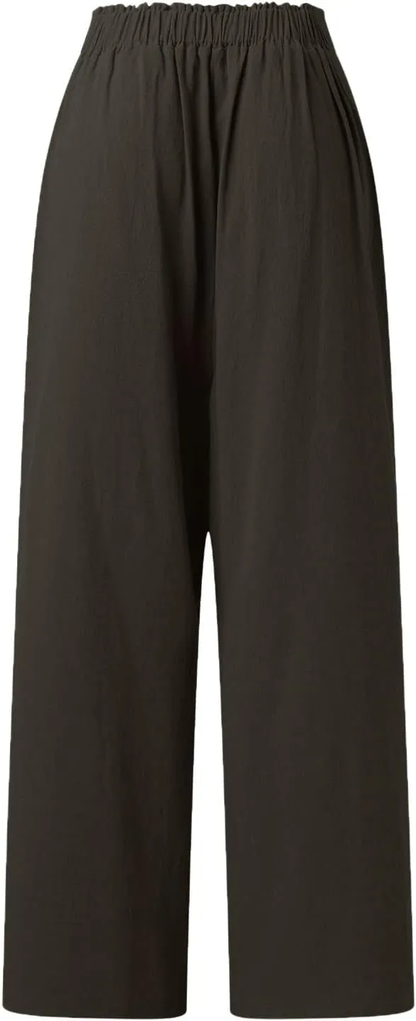 Women's Summer Solid Color Cotton Linen Casual High Waist Wide Leg Pants Button Down Straight Leg Trousers Plus Size Pants