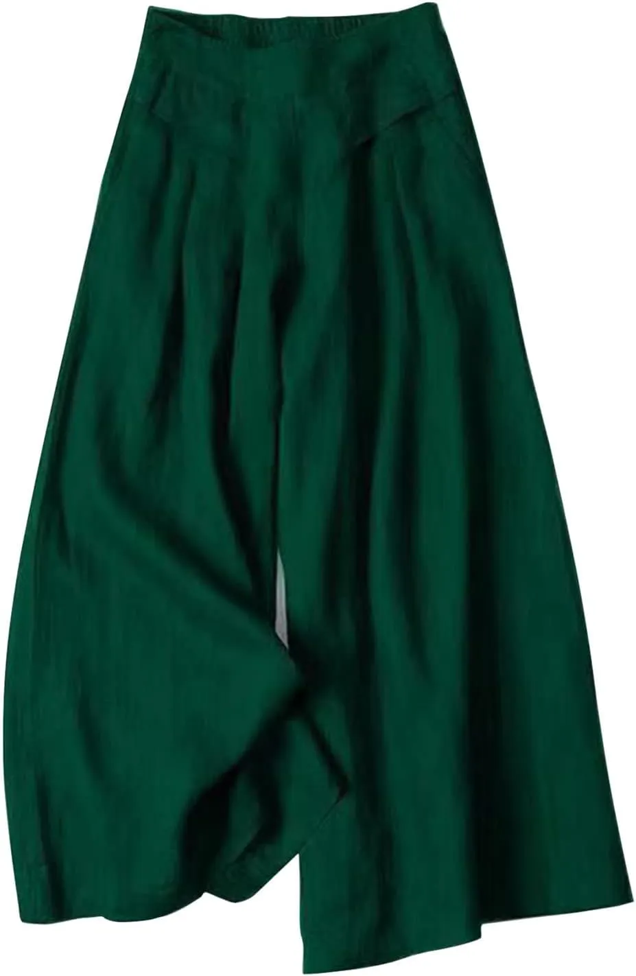 Womens Wide Leg Flare Pants Back Elastic High Waist Cotton Linen Solid Color Pants Summer Workout Capri Trousers with Pockets