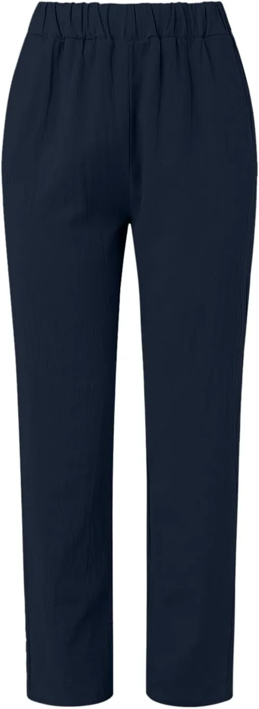 Womens Wide Leg Linen Pants Summer Beach Lounge Trousers Casual Fashion Solid Color Vacation Clothes for Women