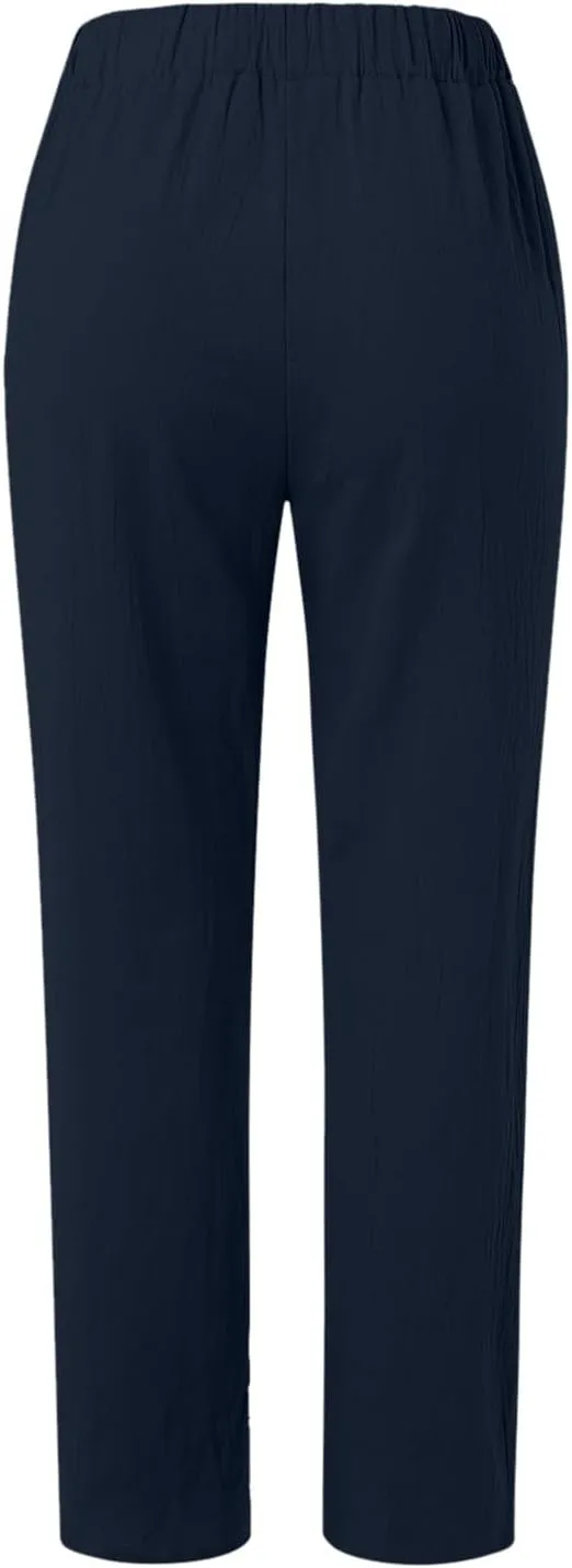 Womens Wide Leg Linen Pants Summer Beach Lounge Trousers Casual Fashion Solid Color Vacation Clothes for Women