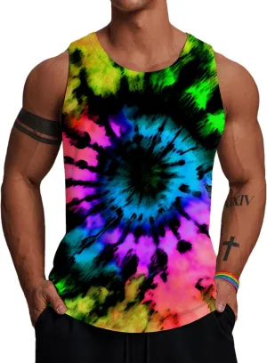 Wuiliy 3D Tank Tops For Men Colorful Sleeveless Print T Shirt Rainbow Beach Gym Vest Tee