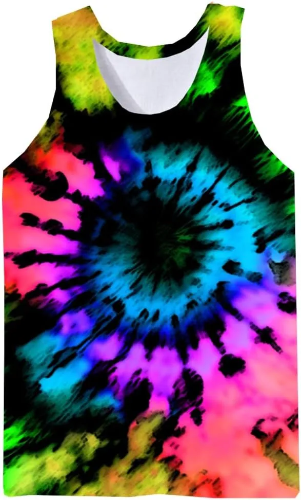 Wuiliy 3D Tank Tops For Men Colorful Sleeveless Print T Shirt Rainbow Beach Gym Vest Tee