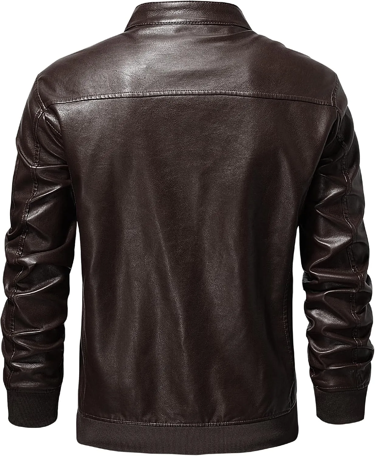 WULFUL Men's Faux Leather Jacket Stand Collar Lightweight Bomber Jacket