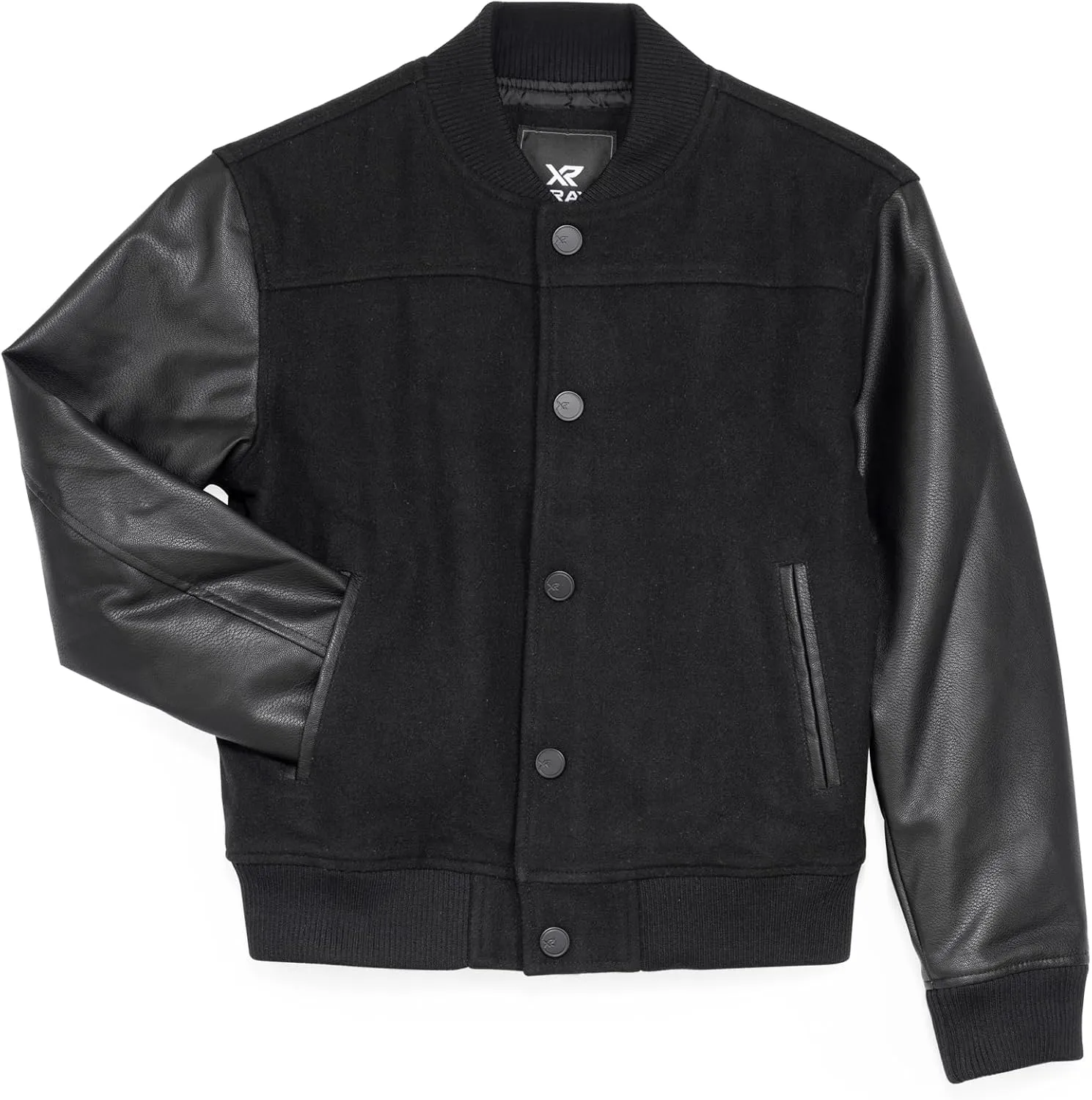 X RAY Boys Outerwear Coat with Faux Leather (S - XL), Wool Varsity Bomber Jacket for Kids W/Grainy PU Sleeves for Boys