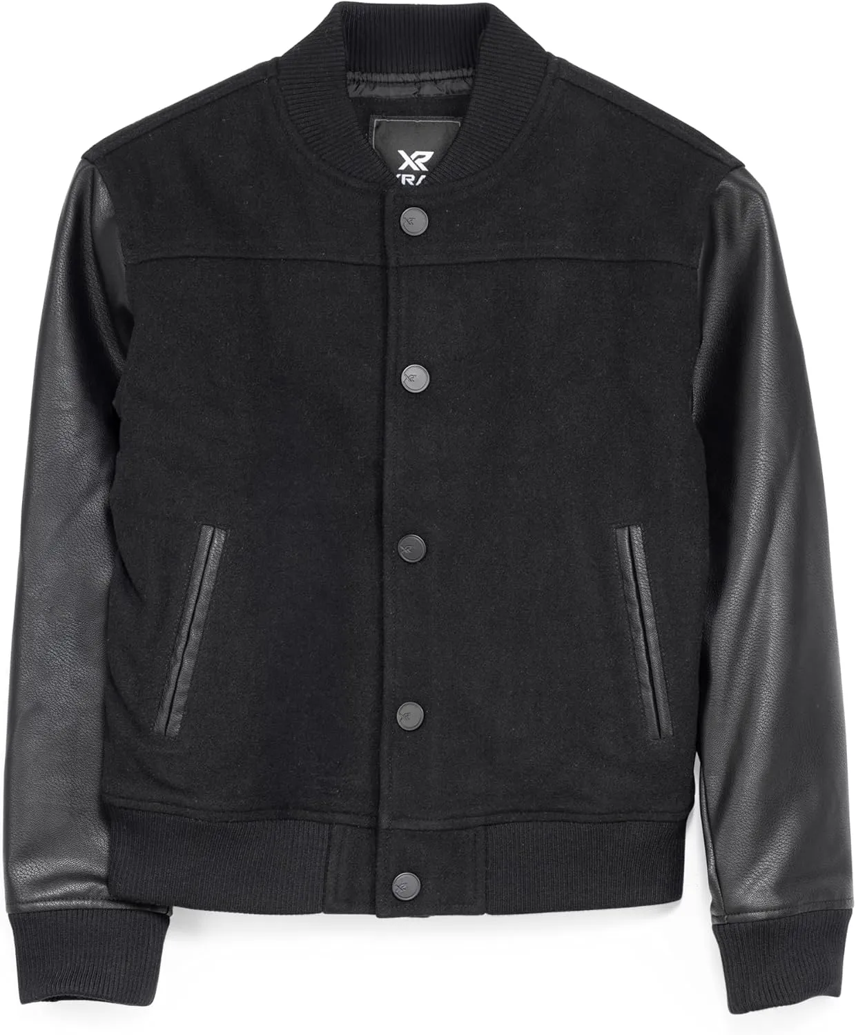 X RAY Boys Outerwear Coat with Faux Leather (S - XL), Wool Varsity Bomber Jacket for Kids W/Grainy PU Sleeves for Boys
