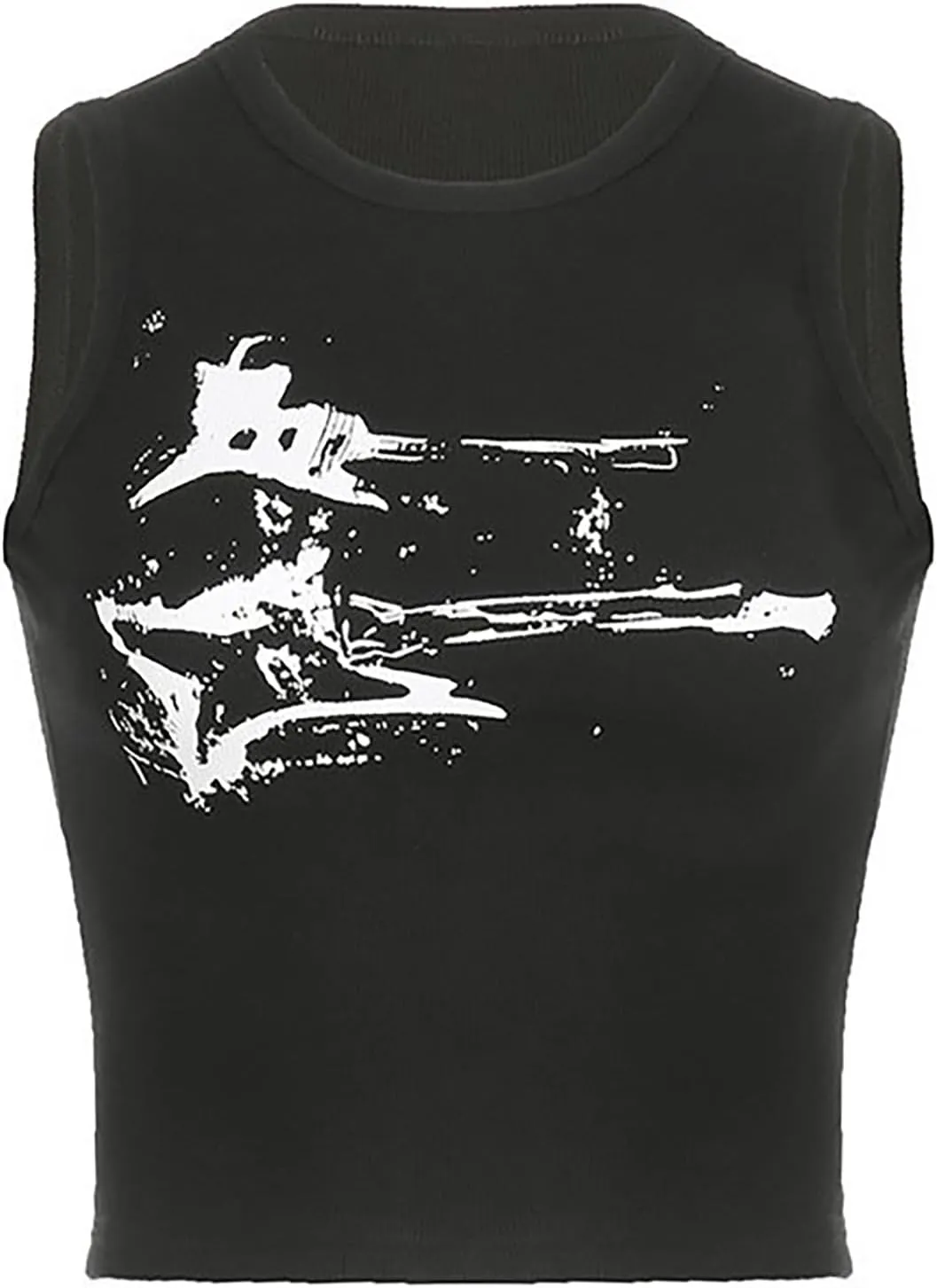 Xineicy Women's Star Sleeveless Crop Top Vintage Y2k Tops Round Neck Racerback Tank Tops Casual Tee