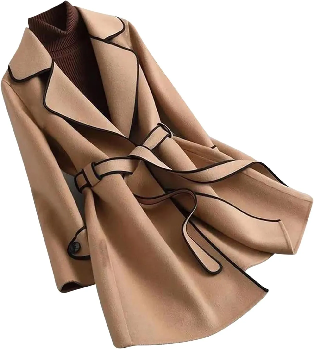 XUNRYAN Womens Trench Coat Long Sleeve Wool-Blend Jackets Notch Lapel Open Front Cardigan Fashion Coatigan Fashion Clothes