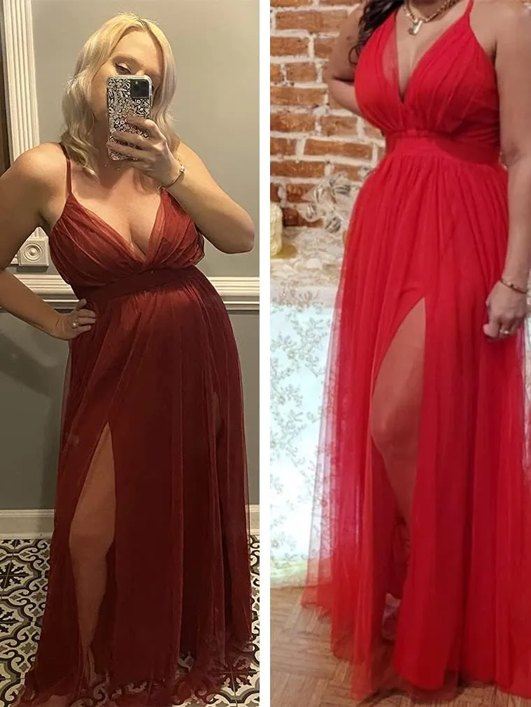 XXTAXN Women's Sexy Deep V Neck Split Cocktail Party Formal Bridesmaid Maxi Dress