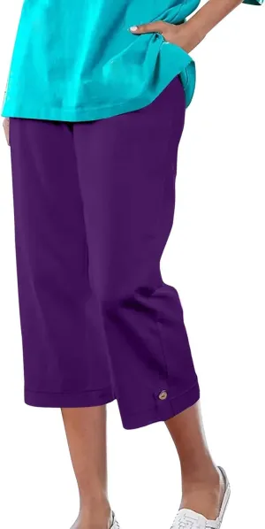 yardsong Capri Pants for Women Cotton Linen Summer Straight Wide Leg Capris Elastic Waist Cropped Trousers with Pockets