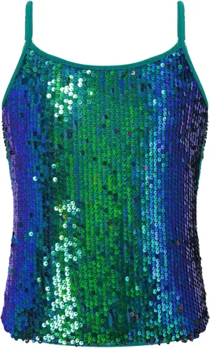 YiZYiF Youth Kids Girls Dance Fashion Spaghetti Straps Tank Tee Metallic Shiny Party Camisole Vest Tops
