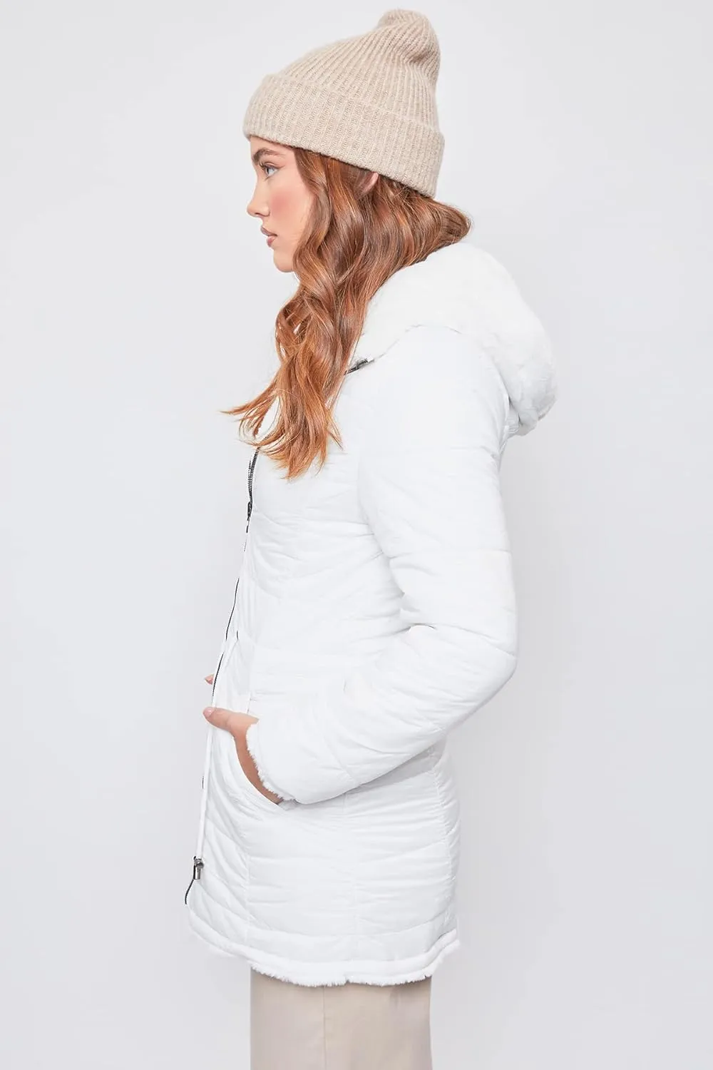 YMI Women's Junior Reversible Faux Fur Puffer Jacket