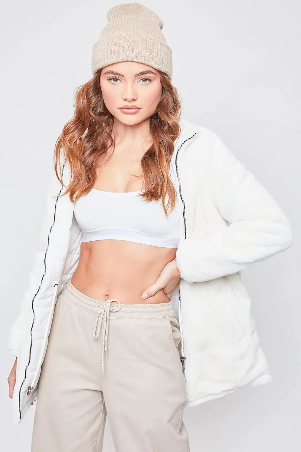 YMI Women's Junior Reversible Faux Fur Puffer Jacket