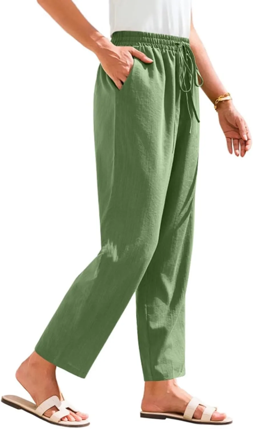 Yoga Pants for Women Business Casual, Womens Pants Casual Trousers Plus Size Linen Straight Leg Summer Low Rise