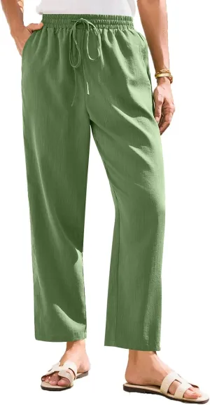 Yoga Pants for Women Business Casual, Womens Pants Casual Trousers Plus Size Linen Straight Leg Summer Low Rise