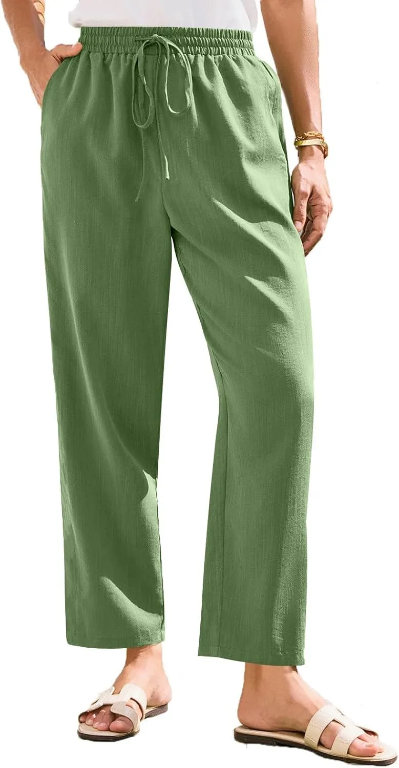 Yoga Pants for Women Business Casual, Womens Pants Casual Trousers Plus Size Linen Straight Leg Summer Low Rise