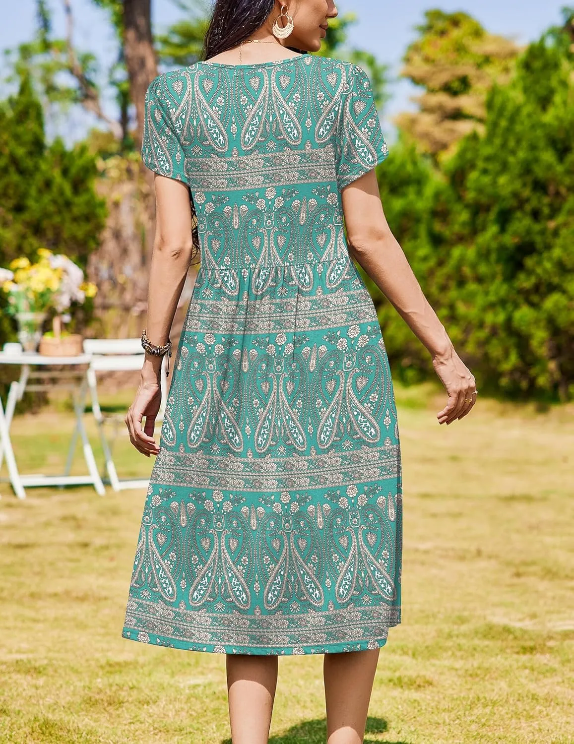 Zeagoo Women Summer Short Sleeve Midi Dress with Pockets Casual Aline Flowy Tshirt Dress Floral Vocation Beach Sundress