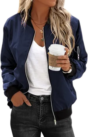Zeagoo Women's Bomber Jacket Casual Coat Zip Up Outerwear Windbreaker with Pockets S-XXL