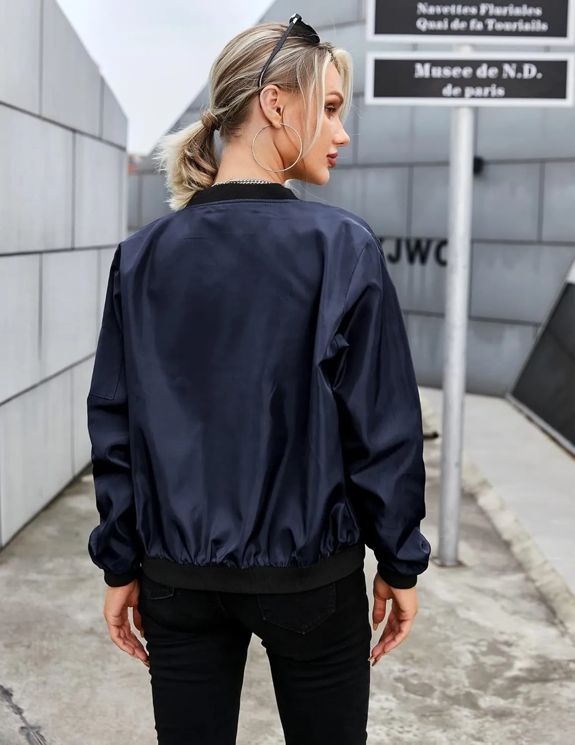 Zeagoo Women's Bomber Jacket Casual Coat Zip Up Outerwear Windbreaker with Pockets S-XXL