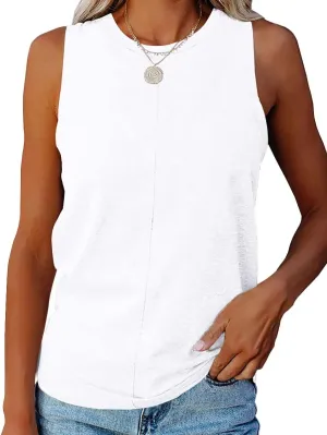 ZIWOCH Womens Tank Tops Crew Neck Sleeveless Tshirts Solid Color Casual Loose Fit Tee Shirts