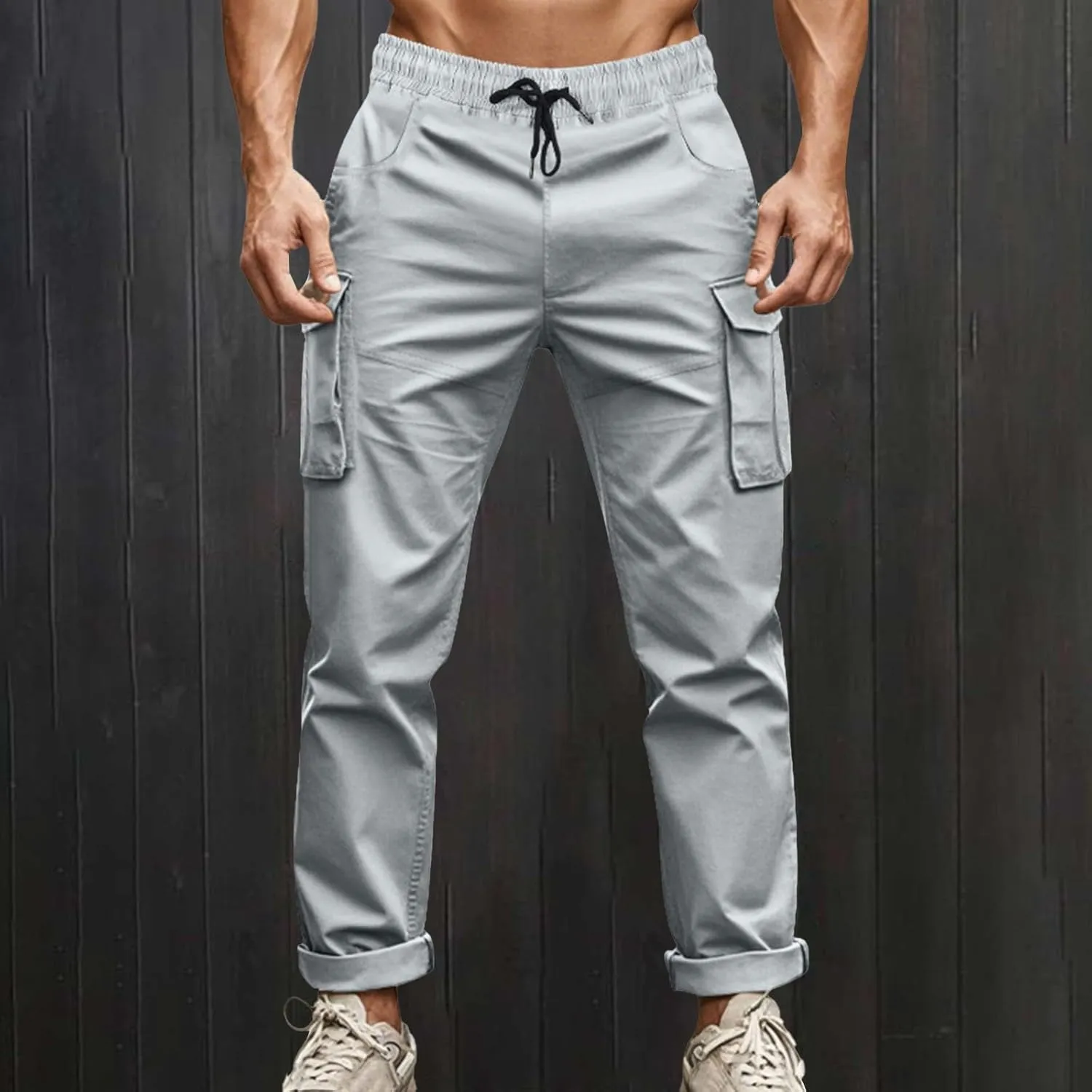 ZYXTIM Cargo Sweatpants for Men Elastic Waist Work Joggers Trousers Stretch Casual Tactical Work Bottoms with Multi Pockets