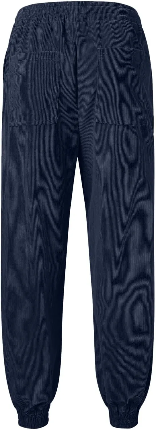 ZYXTIM Men's Corduroy Sweatpants with Pockets Drawstring Fashion Casual Cargo Trousers Plus Size Elastic Waist Going Out Pant