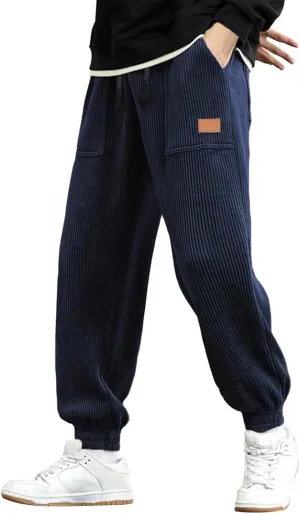 ZYXTIM Men's Corduroy Sweatpants with Pockets Drawstring Fashion Casual Cargo Trousers Plus Size Elastic Waist Going Out Pant