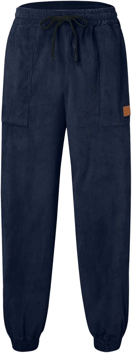 ZYXTIM Men's Corduroy Sweatpants with Pockets Drawstring Fashion Casual Cargo Trousers Plus Size Elastic Waist Going Out Pant