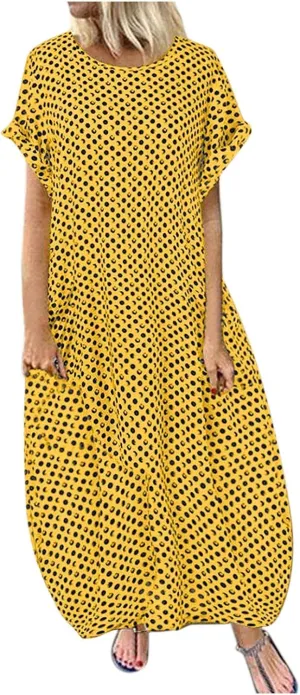 ZYXTIM Women's Short Sleeve Summer Dresses Polka Dot Wrap Waist Loose Fit Long Maxi Dresses Plus Size Comfy Maternity Dress