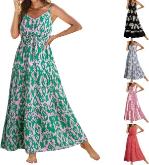 ZYXTIM Womens Summer Dresses 2025 V Neck Sleeveless Flowy Beach Dress Floral Printed High Waist A-line Sundress Long Dress